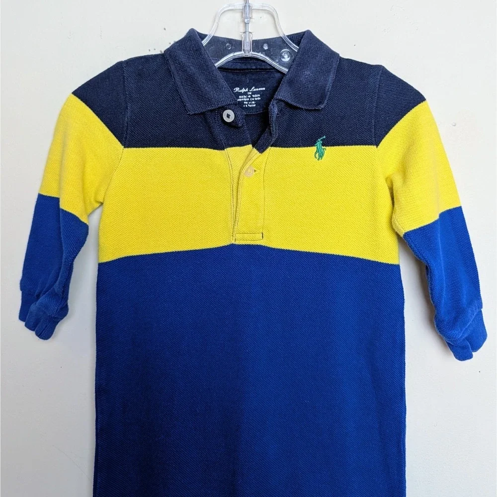 Ralph Lauren Polo Navy Striped Piqué Cotton Coverall One-Piece 9 Months